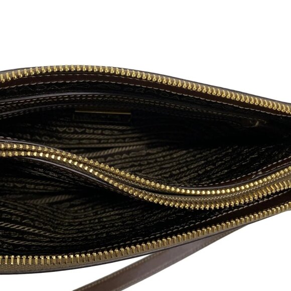 PRADA Logo Jacquard - Khaki Dark Brown Jacquard Leather Shoulder Bag 684-081625 - Picture 13 of 14